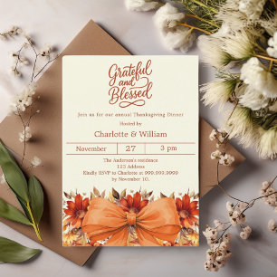 Convite Grateful arco floral laranja, dia de Ação de Graça