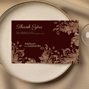 Convite Gratidão de renda floral de luxo em burgundy glamo
