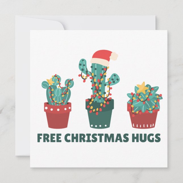 Convite Grátis Abraços De Natal Plantas Engraçadas De Cact (Frente)
