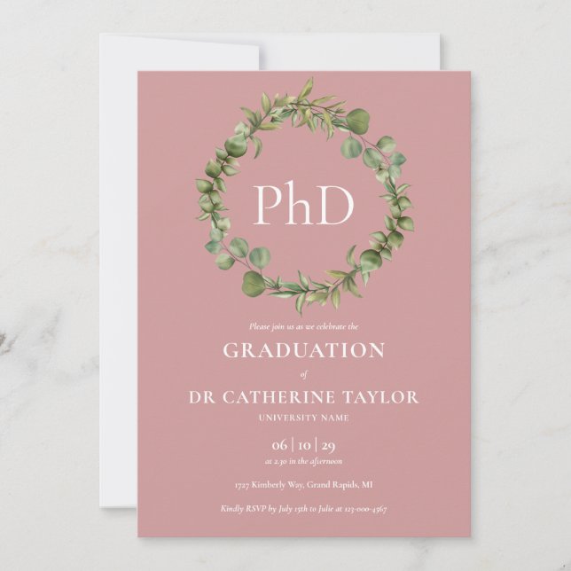 Convite Grau de PhD Dusty Rose Garland Graduação (Frente)
