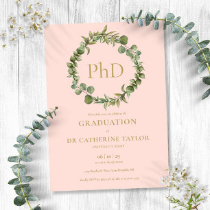 Convite Grau de PhD Grinalda Rosa Bege Formatura