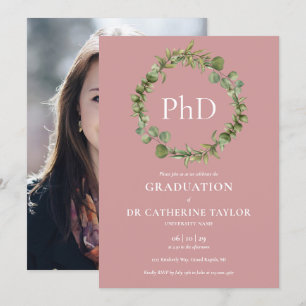 Convite Grau de PhD Grinalda Rosa Empoeirada Foto Graduaçã