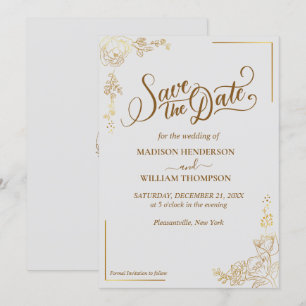 Convite Gravando Ouro Floral Casamento Salve A Data