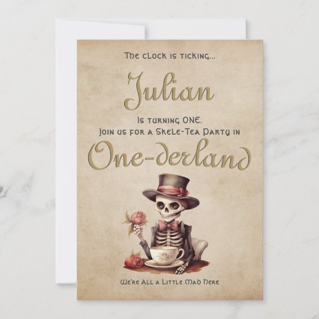 Convite Grave Erro Gótico Esqueleto Halloween Bebday (Frente)