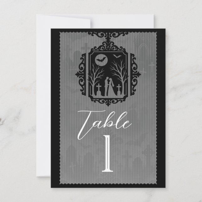 Convite Graveyard Vows Black & Cinza Gothic Table Number (Frente)