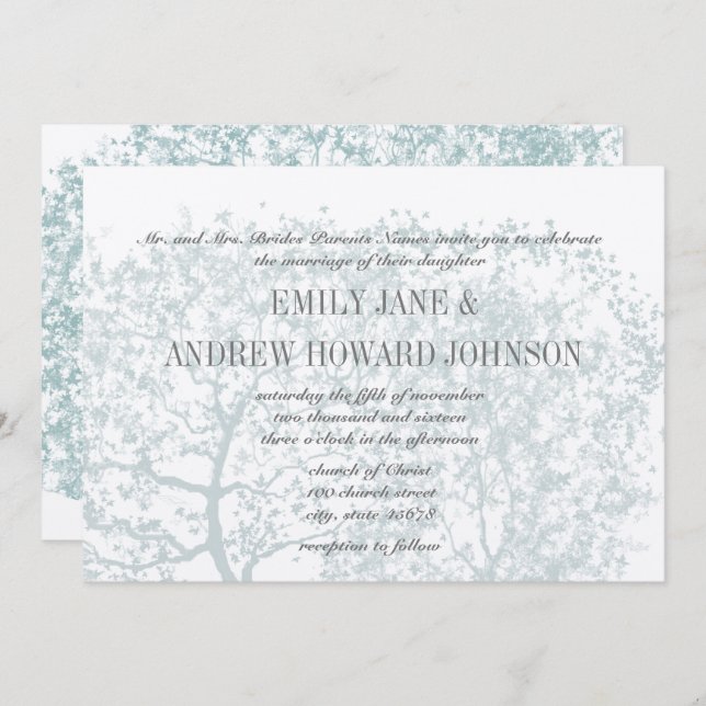 Convite Gray and Aqua Tree Weddings Personalized Invite (Frente/Verso)