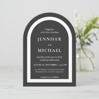 Convite Gray black white text wedding