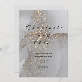 Convite Gray Glitter Elegant  Ink Wedding Invitation