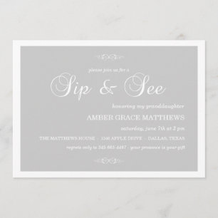 Convite Gray & White Damask Sip And See