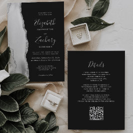 Convite Gray White Silver Agate Slate QR Code Wedding