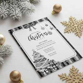 Convite Grayscale Modern Christmas Tree Invitation