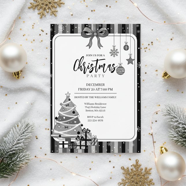 Convite Grayscale Modern Christmas Tree Invitation (Minimalist Christmas Design)