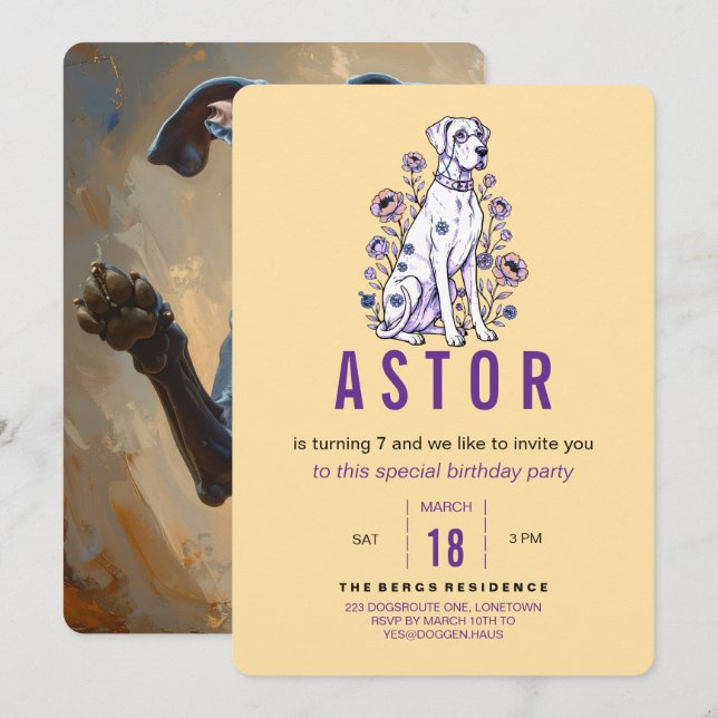 Convite Great Dane Birthday Invitation (Frente/Verso)