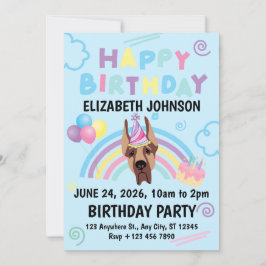 Convite Great Dane Birthday Invitation in Blue