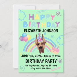 Convite Great Dane Birthday Invitation in Green