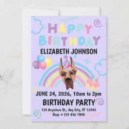 Convite Great Dane Birthday Invitation in Purple