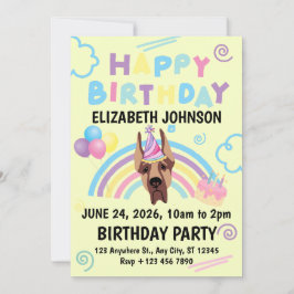 Convite Great Dane Birthday Invitation in Yellow
