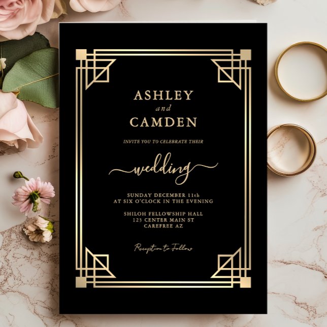 Convite Great Gatsby Elegant Gold Frame Wedding (Criador carregado)