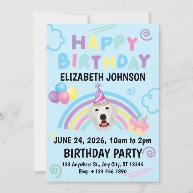Convite Great Pyrenees Birthday Invitation Blue (Frente)