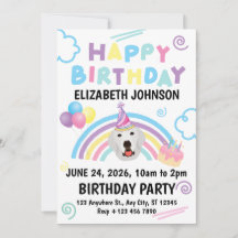 Great Pyrenees Birthday Invitation White