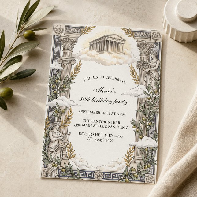 Convite Grécia Antiga Mitologia Grega Templo Aniversário (Ancient Greece Themed Birthday Party Invite)