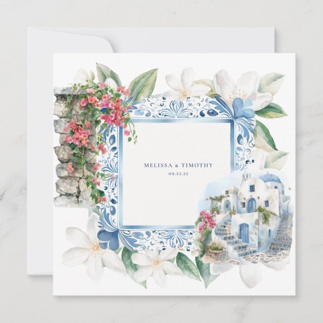 Convite Grécia de Aquarela | Wedding Napkins (Frente)