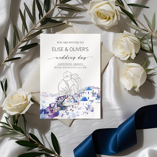 Convite Grécia Santorini Destino de Casamento Verão (Criador carregado)
