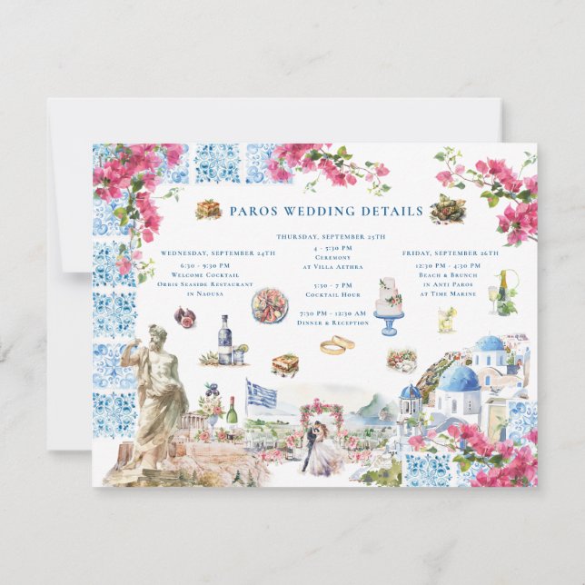 Convite Grécia Wedding Weekend Bem-vindo Digital (Verso)
