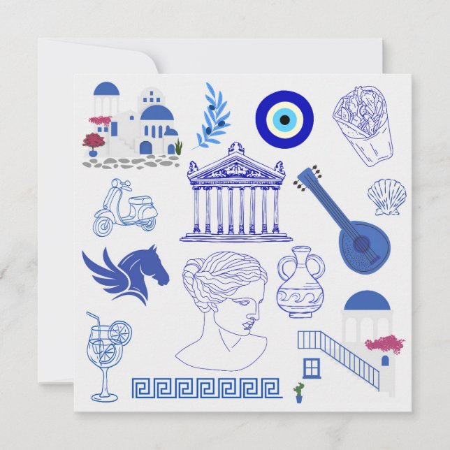 Convite Greece Blue and White Birthday (Frente)
