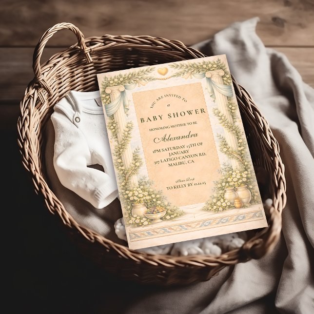 Convite Greek Neutral Floral Baby Shower (Criador carregado)