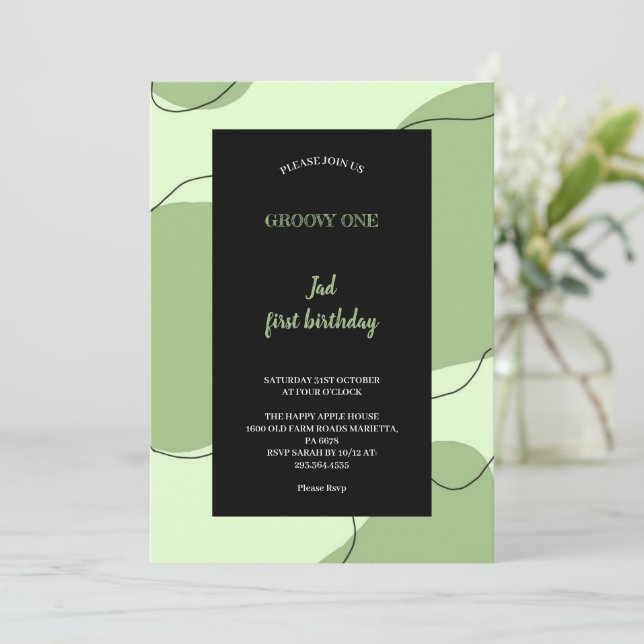 CONVITE GREEN AND BLACK GROOVY INVITATION (Em pé/Frente)