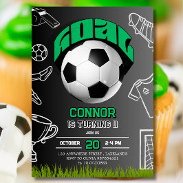 Convite Green and Black Soccer Ball Birthday Party 