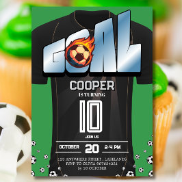 Convite Green and Black Soccer Shirt Birthday Party 