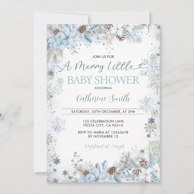 Convite Green and Dusty Blue A Merry Little Baby Shower  (Frente)