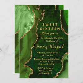 Convite Green and Gold Agate Marble Sweet Sixteen