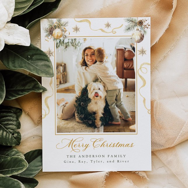 Convite Green and Gold Christmas Photo Card (Criador carregado)