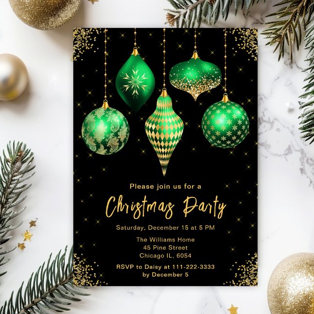 Convite Green and Gold Ornaments Christmas Party (Criador carregado)