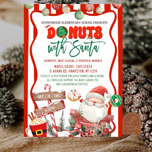 Convite Green and Red Donuts with Santa (Criador carregado)