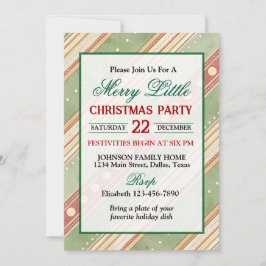 Convite Green and Red Stripped Border Christmas Party