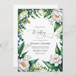 Convite Green and White Botanical Floral Wedding QR Code