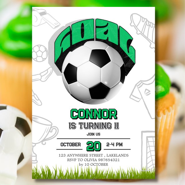 Convite Green and White Soccer Ball Birthday Party  (Criador carregado)