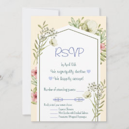 Convite Green And White Wildflowers Geometric RSVP Card