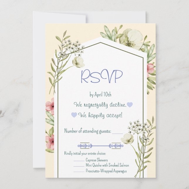 Convite Green And White Wildflowers Geometric RSVP Card (Frente)