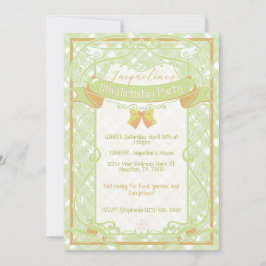 Convite Green Art Nouveau Princess Birthday Invitation