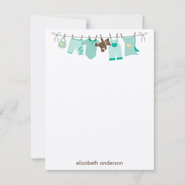 Convite Green Baby ClotheslineObrigado Notas (Frente)