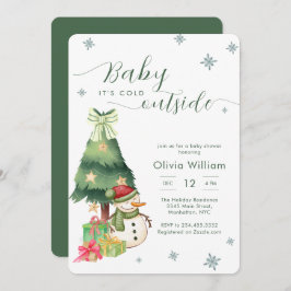 Convite Green Baby It's Cold Outside Snowman Baby Shower