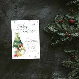 Convite Green Baby It's Cold Outside Snowman Baby Shower