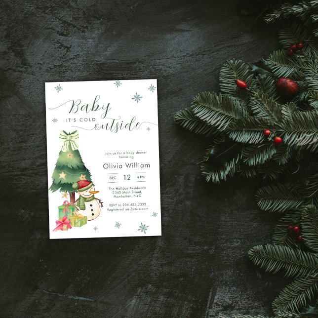 Convite Green Baby It's Cold Outside Snowman Baby Shower (Green Baby It's Cold Outside Snowman Baby Shower Invitation)