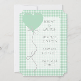 Convite Green Balloon e Gingham Birthday