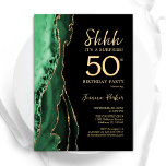 Convite Green Black Dourado Agate Surpresa 50º aniversário<br><div class="desc">Verde esmeralda, preto e ouro agitam a surpresa do 50º convite de aniversário. Elegante design moderno com cor aquática verde agate marble geode background, faux glitter gold e typografia script font. Trendy convida o cartão perfeito para uma comemoração de dia das mulheres na moda. Impressos convites Zazzle ou modelo de...</div>